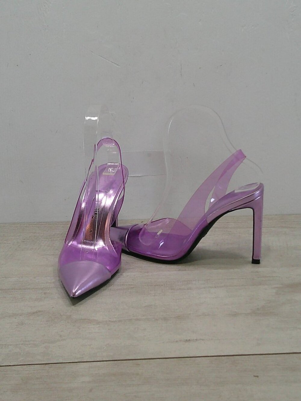 Sexy Zara Lavender Purple Metallic Pointed-Toe Sling Back Stiletto Heels Size 36